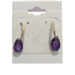 NV 925 Sterling Silver Dangle Drop Earrings  Pear Amethyst CZ Lever Back Signed